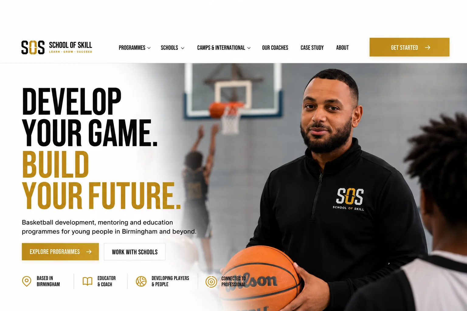 School of Skill basketball coaching website first-page design.