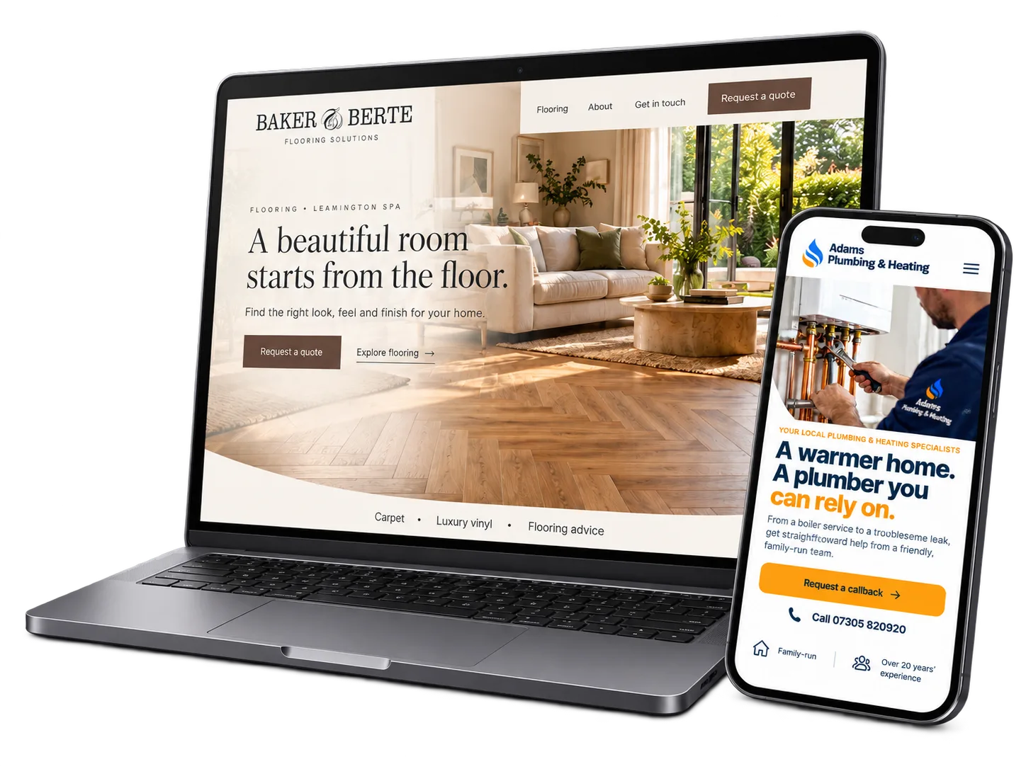 Sorted website designs shown across desktop and mobile screens.